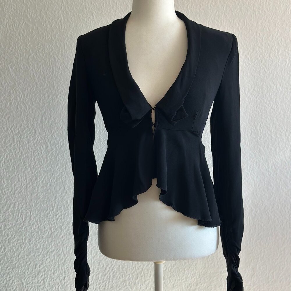 Paola Frani Black Draped Peplum Blouse – Made in Italy – Size 6 (IT 38) - Picture 2 of 10